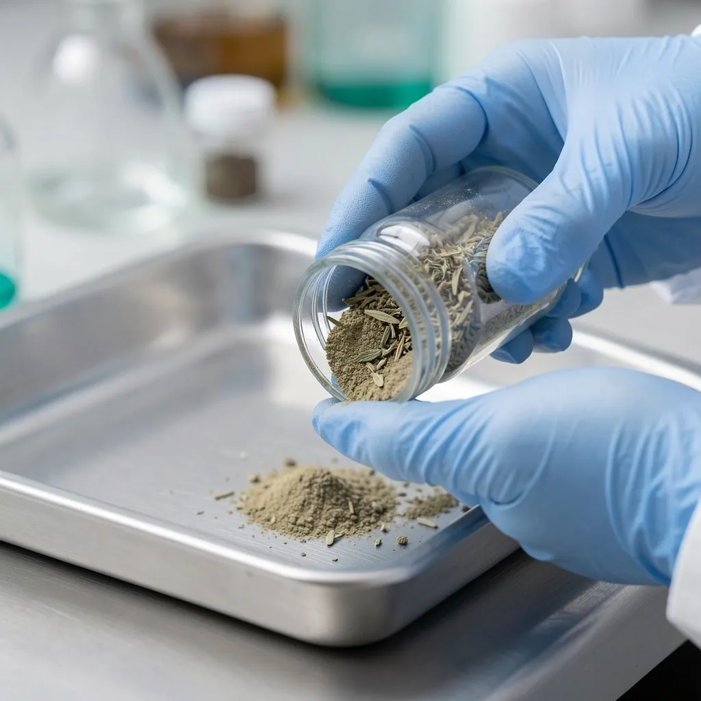 Botanical powder sample being inspected for purity