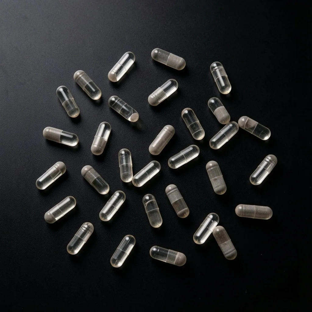 Clean empty capsules arranged on a laboratory surface